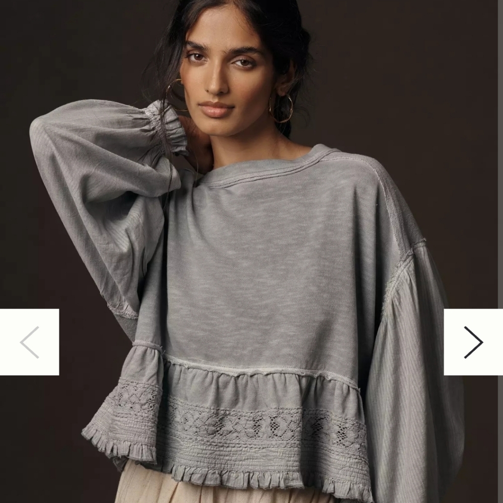 Pilcro Gray Long-Sleeve Cropped Peplum Top